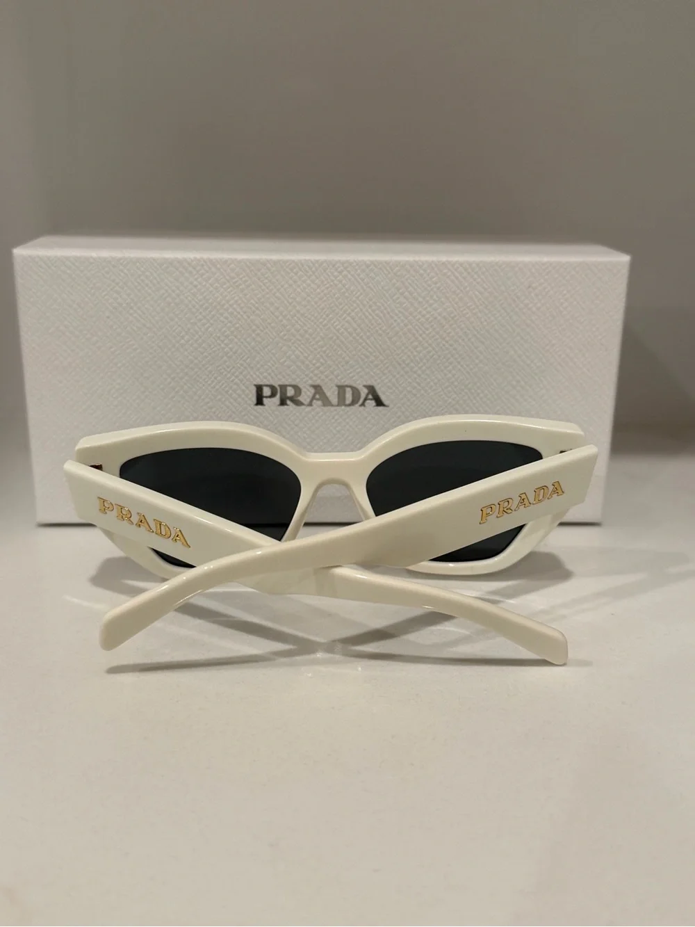 Prada White Cat-Eye Sunglasses with Black Lenses *HAS SCUFF*